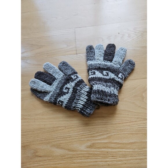 Nepali| Hand Knit 100% Wool Gloves In Grey, Black Neutrals - Picture 1 of 4